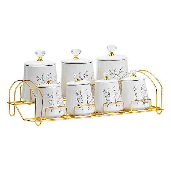 Набір для спецій 4 шт по 250 мл і 3 шт по 550 мл на металевій підставці HP1216 Київ