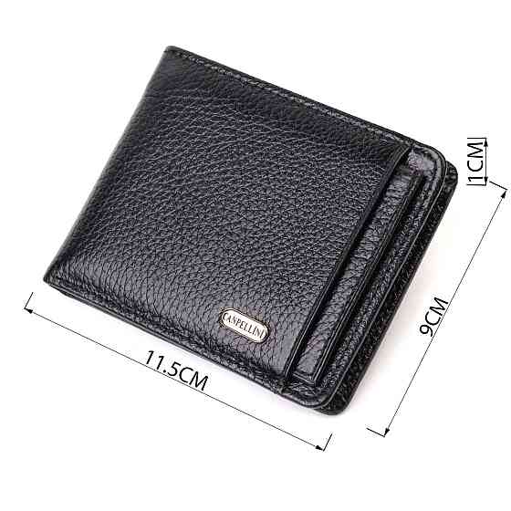 Оригінальний компактний гаманець із вкладишем для посвідчення для чоловіків із натуральної шкіри флотар Чорний (CANPELLINI) Київ
