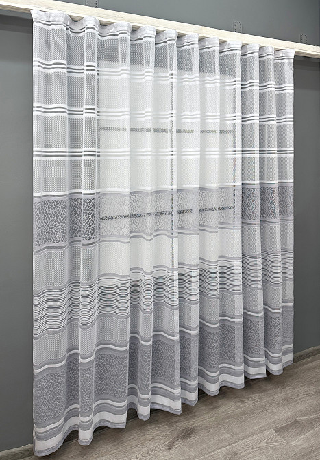 Короткий тюль VR-Textil 1943т Жакард Білий з сірим 300х200 см (42-0909) Київ - фото 3