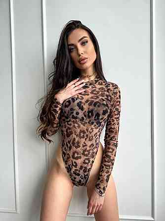 Жіночий напівпрозорий принтований боді зі стрейч сітки Одеса