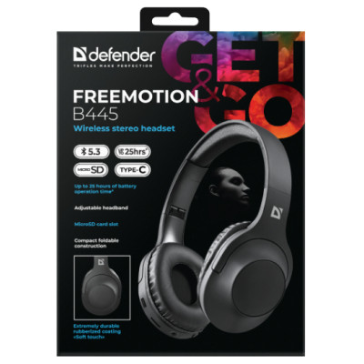 Наушники Defender FreeMotion B445 Bluetooth Black (63445) Винница - изображение 5