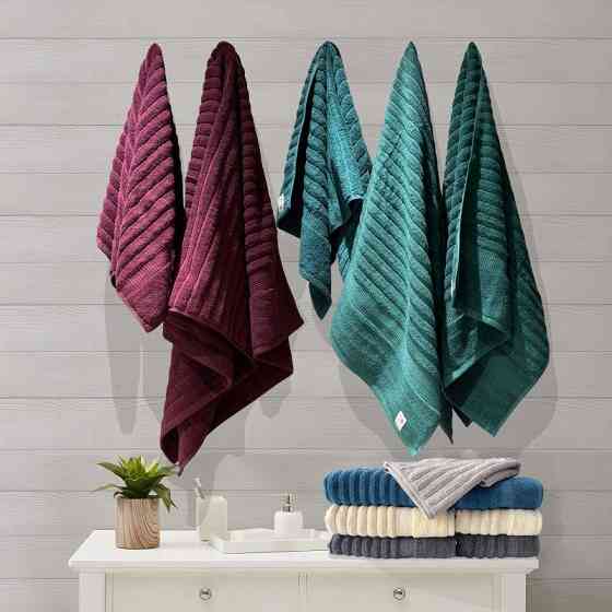 Набор 2 жаккардовых полотенца Lovely Svi для ванной в подарок,70х140 см  50×90 см Oxford Stripe зеленый Киев