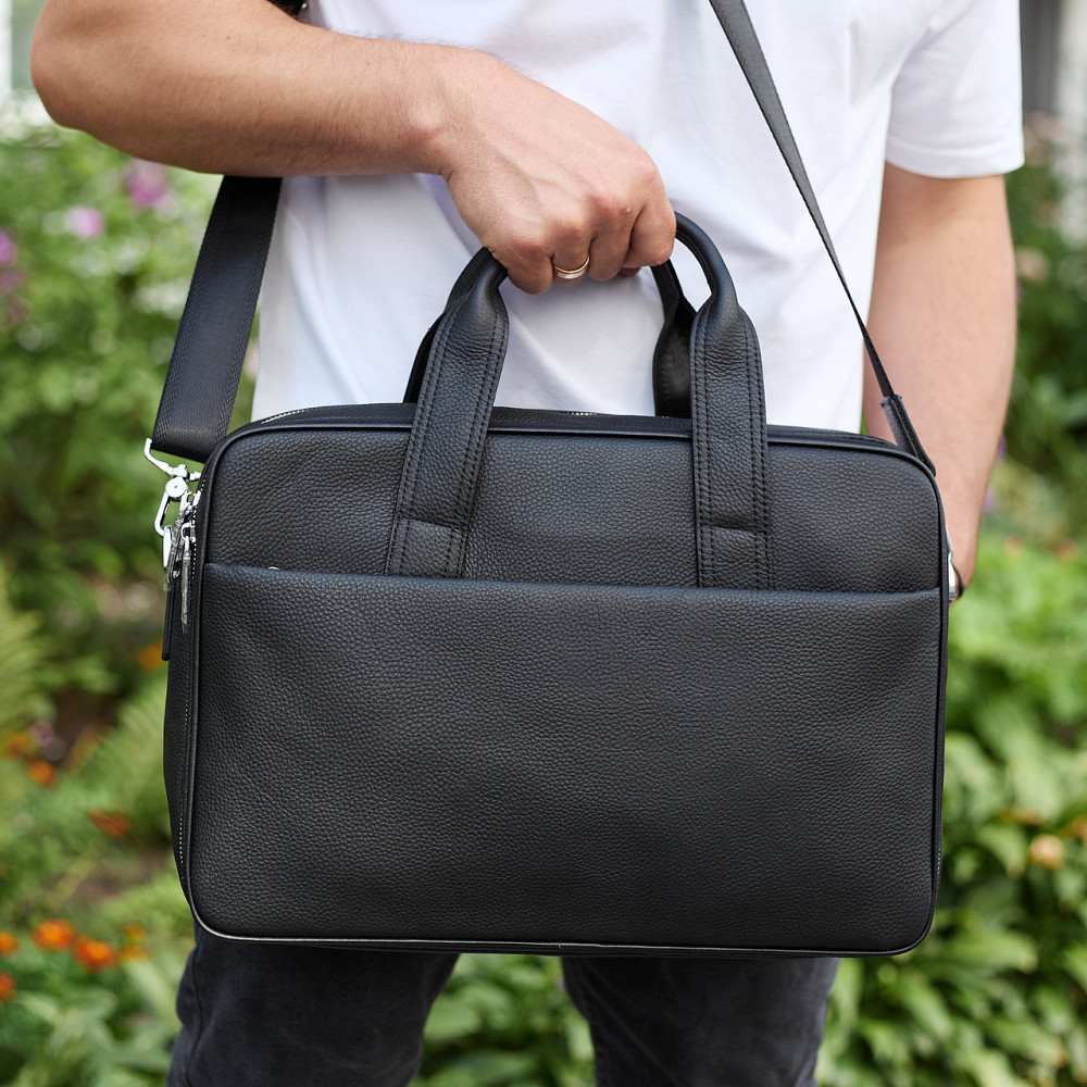 Мужской портфель на плечо 40х28х10, офисный кожаный мессенджер, мужская деловая сумка для города, черный Каменское - изображение 6