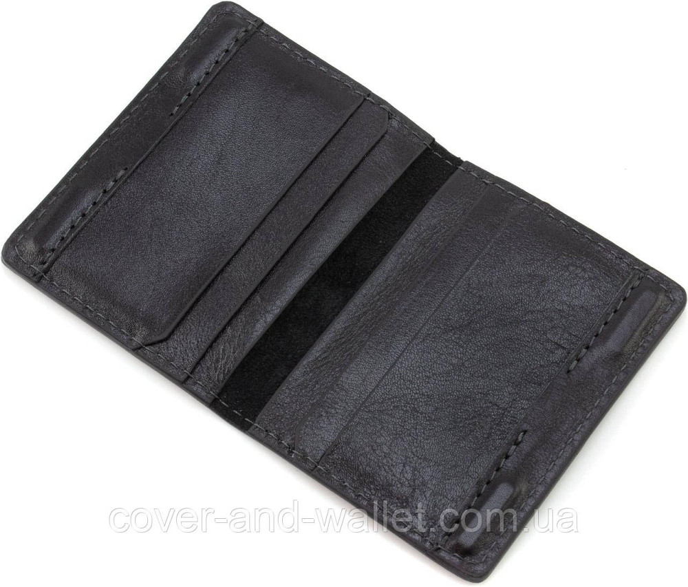 Чорна шкіряна обкладинка для ID паспорта та авто документів на магнітах Grande Pelle Київ - фото 5
