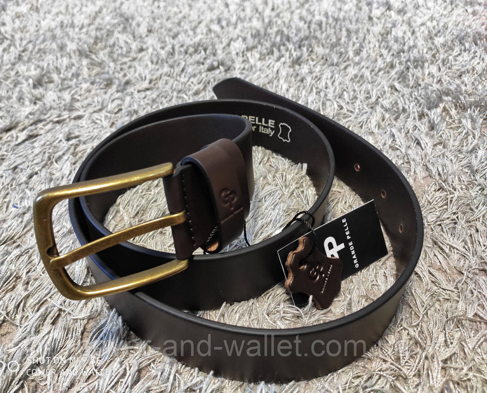 Кожаный мужской ремень коричневого цвета с классической пряжкой Grande Pelle Classico Киев - изображение 3