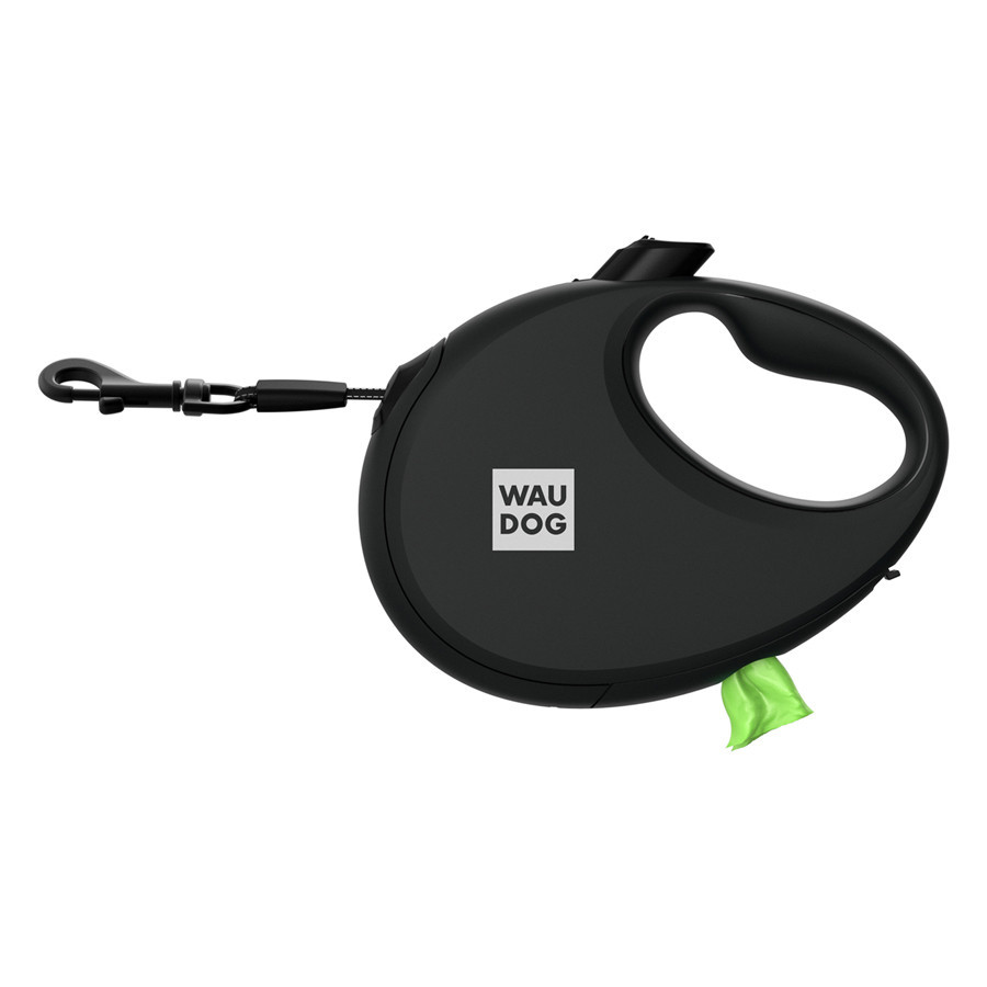Поводок-рулетка для собак WAUDOG R-leash с контейнером для пакетов, светоотражающая лента, L, до 40 кг, 5 м, черный Киев - изображение 4