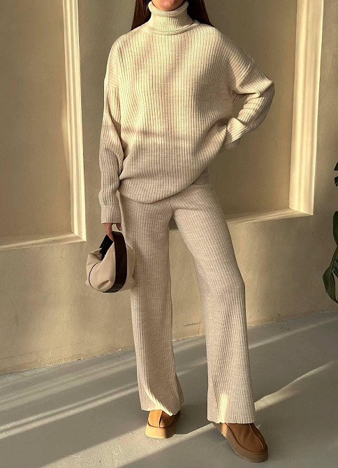 Женский теплый базовый костюм двойка мелкая машинная вязка Молочный Одесса - изображение 2