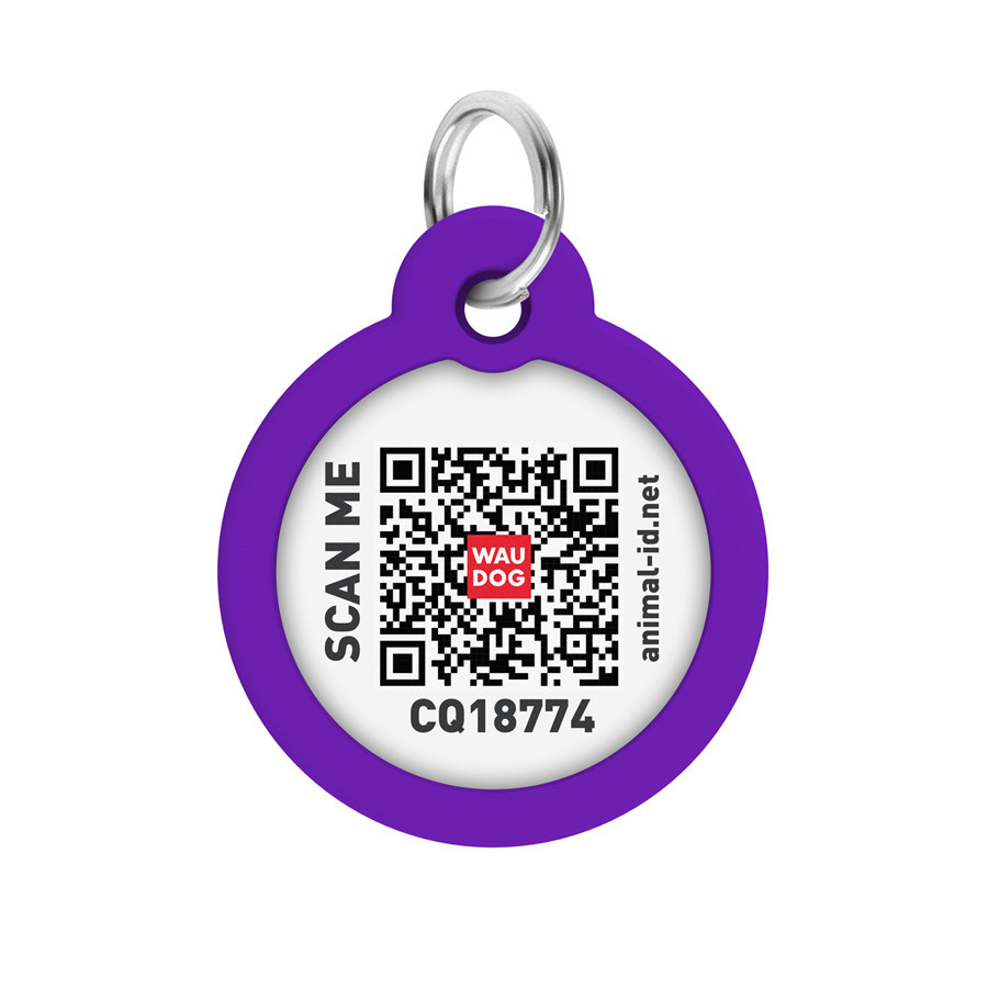 Адресник для собак і котів металевий WAUDOG Smart ID з QR паспортом, малюнок "Градієнт фіолетовий", коло, Д 30 мм Київ - фото 3