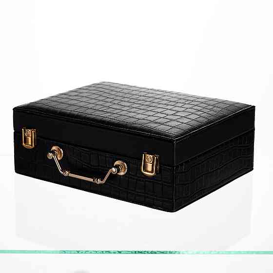 Скринька для прикрас з еко шкіри 19 відділень з дзеркалом 23.5×14×8 см Чорний HP-5-20B Київ