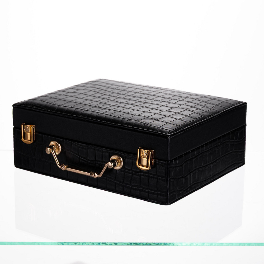 Скринька для прикрас з еко шкіри 19 відділень з дзеркалом 23.5×14×8 см Чорний HP-5-20B Київ - фото 1