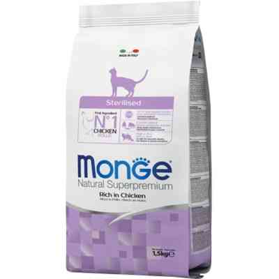 Сухой корм для кошек Monge Cat Sterilised со вкусом курицы и лосося 1.5 кг (8009470011938) Винница