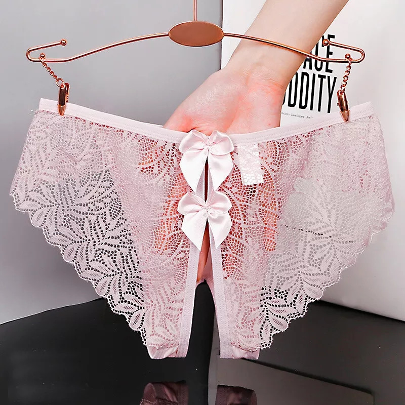 Еротичні трусики рожеві жіночі з розрізом і бантиками - розмір 42-46, резинка до 82см Київ - фото 1
