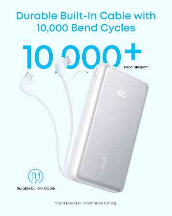 Портативний зарядний пристрій Anker - 20000 mAh 22.5W Built-In USB-C Cable White (7227885) Київ