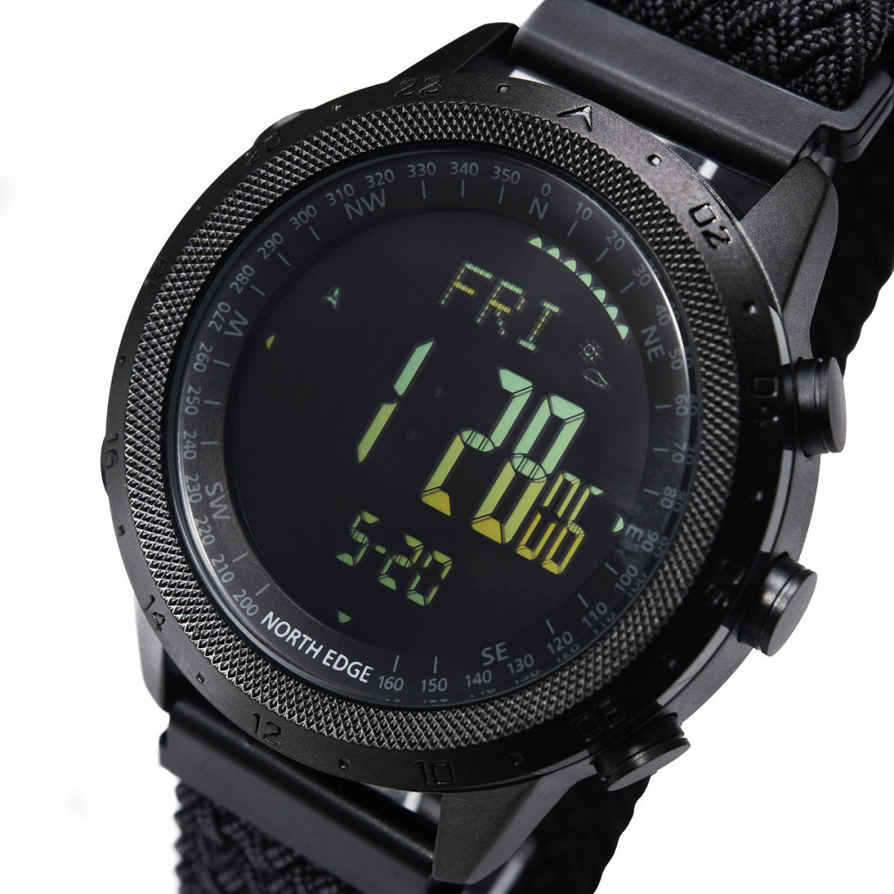Часы мужские водостойкие тактические North Edge Desert Nylon Power 5BAR с компасом Черный Киев - изображение 12