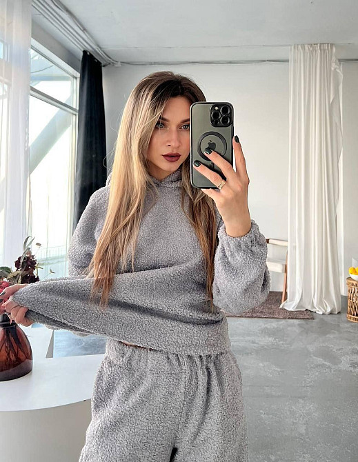 Жіночий теплий затишний костюм: кофта та штани барашек на флісі Сірий, 46/48 Одеса - фото 2