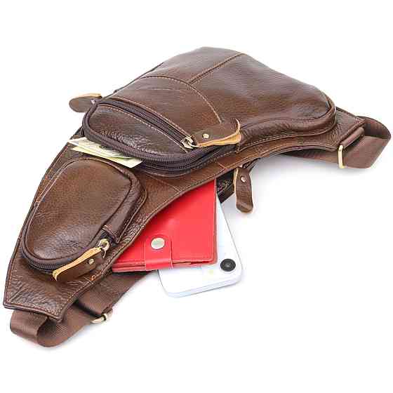 Сумка для мужчин с большим количеством карманов из натуральной кожи Vintage 22956 Коричневый Киев
