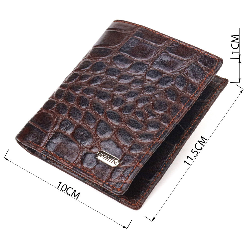 Стильное мужское портмоне из натуральной фактурной кожи Коричневое (CANPELLINI) Киев - изображение 7