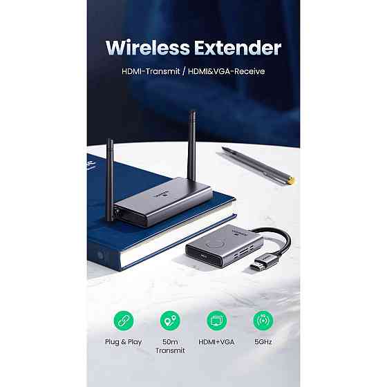 Беспроводной удлинитель UGREEN CM506 Wireless HDMI Extender Transmitter and Receiver 50m(UGR-50633A) Киев
