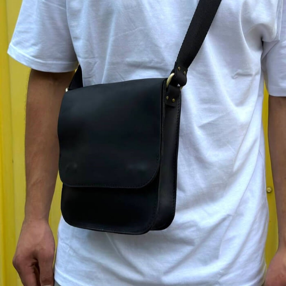 Сумка через плече чоловіча чорна Майамі, сумка месенджер чоловіча 20*24*4 см з широким ремінцемMasterSem Київ - фото 9