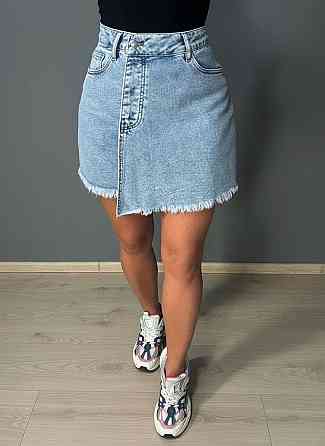 Шорти-спідниця жіночі Vanver 222 джинсові на запах з бахромою великі розміри блакитні, блакитний, З4, 34, 95 см, 122 см Київ