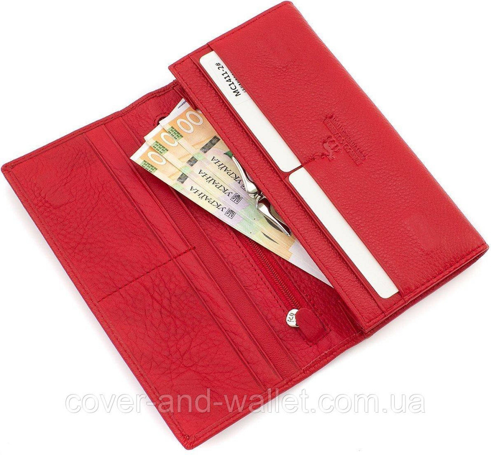 Качественный женский кожаный кошелек на магнитах Marco Coverna Красный Киев - изображение 6