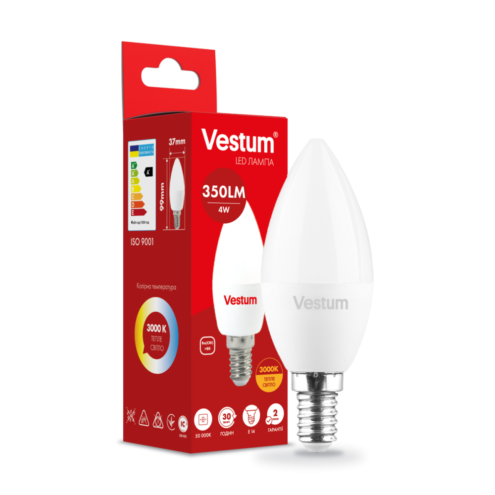 Світлодіодна лампа Vestum C37 4W 3000K 220V E14 1-VS-1308 Київ - фото 3