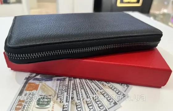 Большой кожаный мужской кошелек черного цвета на молнии Helen Verde 5901 Киев