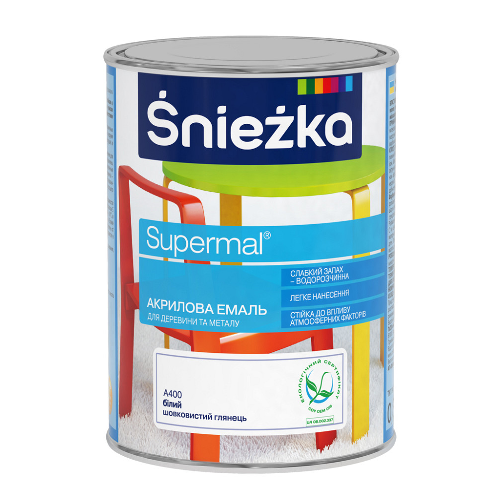 Фарба Sniezka Supermal акрилова біла шовк.глянцева А400 2,5 л Київ - фото 1