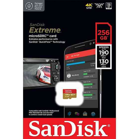 microSDXC (UHS-1 U3) SanDisk Extreme A2 256Gb class 10 V30 (R190MB/s,W130MB/s) Київ