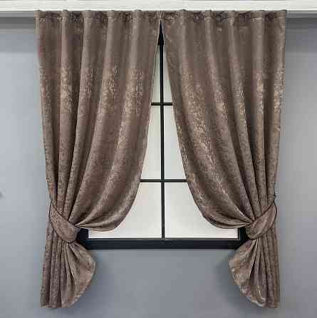 Комплект коротких штор VR-Textil Льон мармур Pavliani VO № 1718ш какао 130х170 см 2 шт (35-0344) Київ