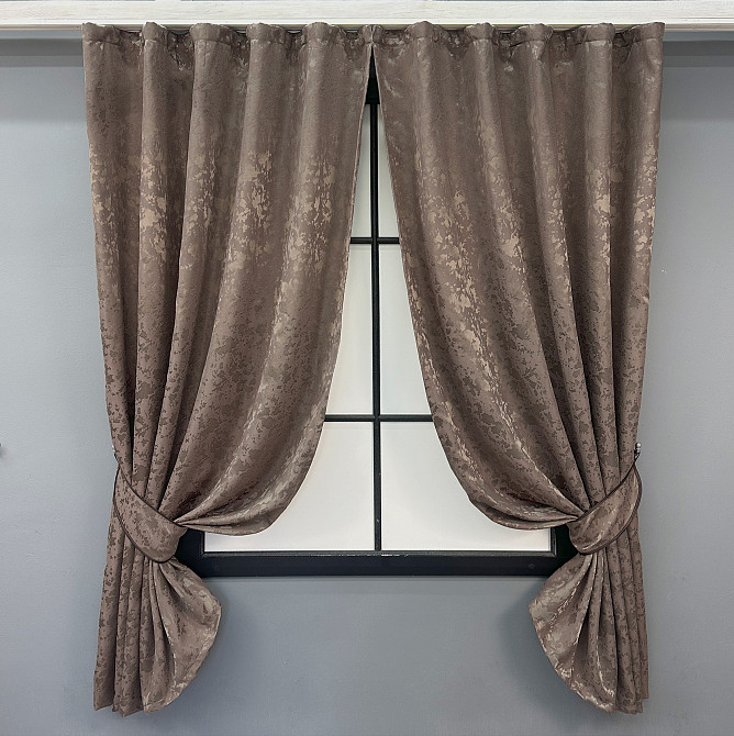 Комплект коротких штор VR-Textil Льон мармур Pavliani VO № 1718ш какао 130х170 см 2 шт (35-0344) Київ - фото 1