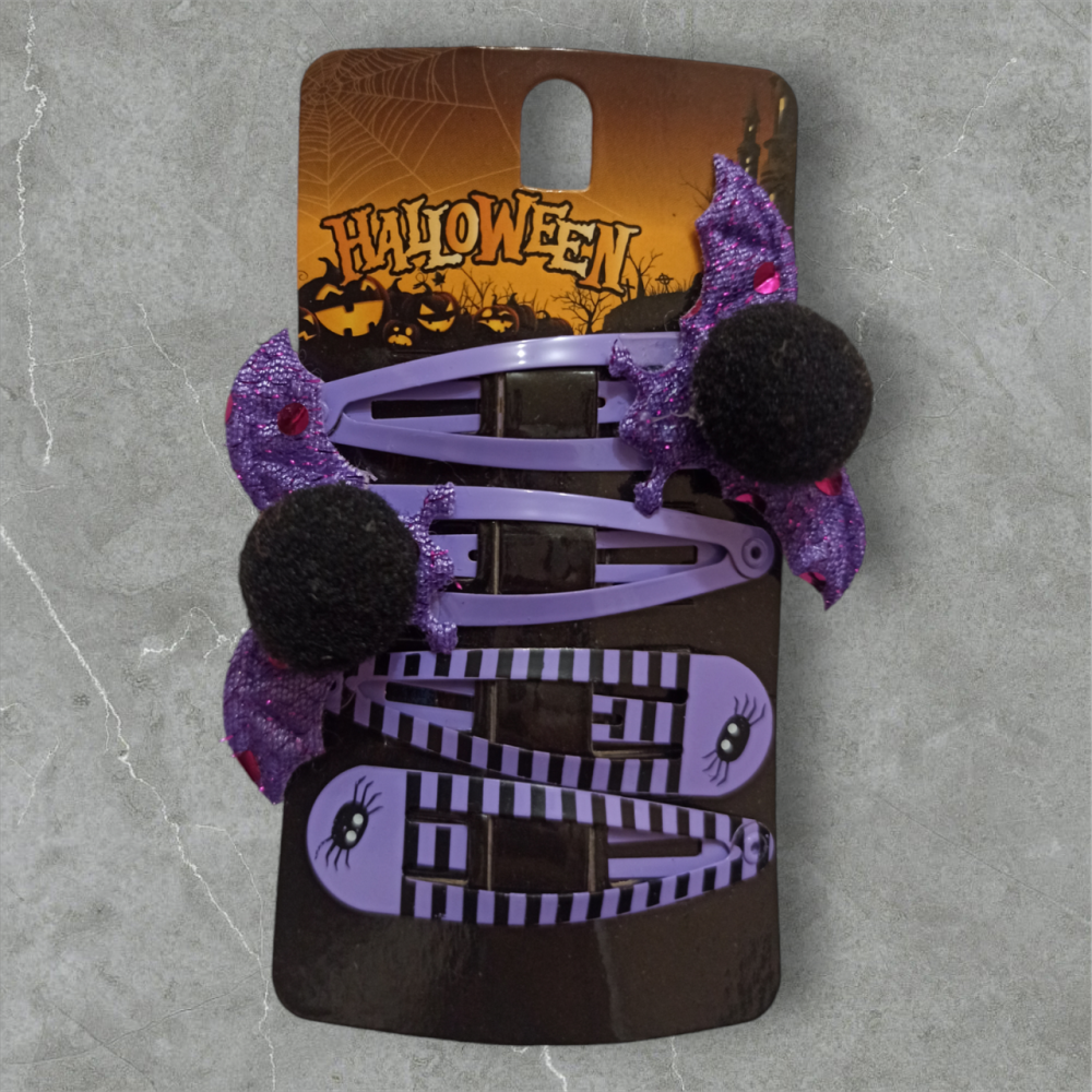 Набор 2 заколки с принтом и 2 заколки с летучей мышей для волос на Хэллоуин фиолетовый Киев - изображение 2