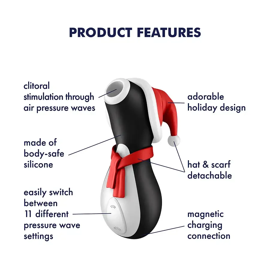 Вакуумний кліторальний стимулятор Satisfyer Penguin Holiday Edition, у шапочці та шарфі Львів - фото 8