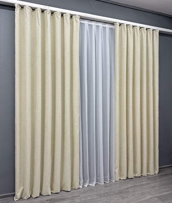 Комплект готовых штор VR-Textil Микровелюр SPARTA № 844ш Кремовый 150х270 см 2 шт (33-1033) Киев - изображение 4