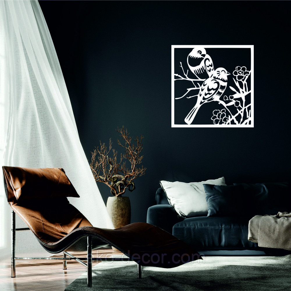 Декоративне настінне Панно «Пташки у квітах», Декор на стіну 70*70 см, Білий Київ - фото 1