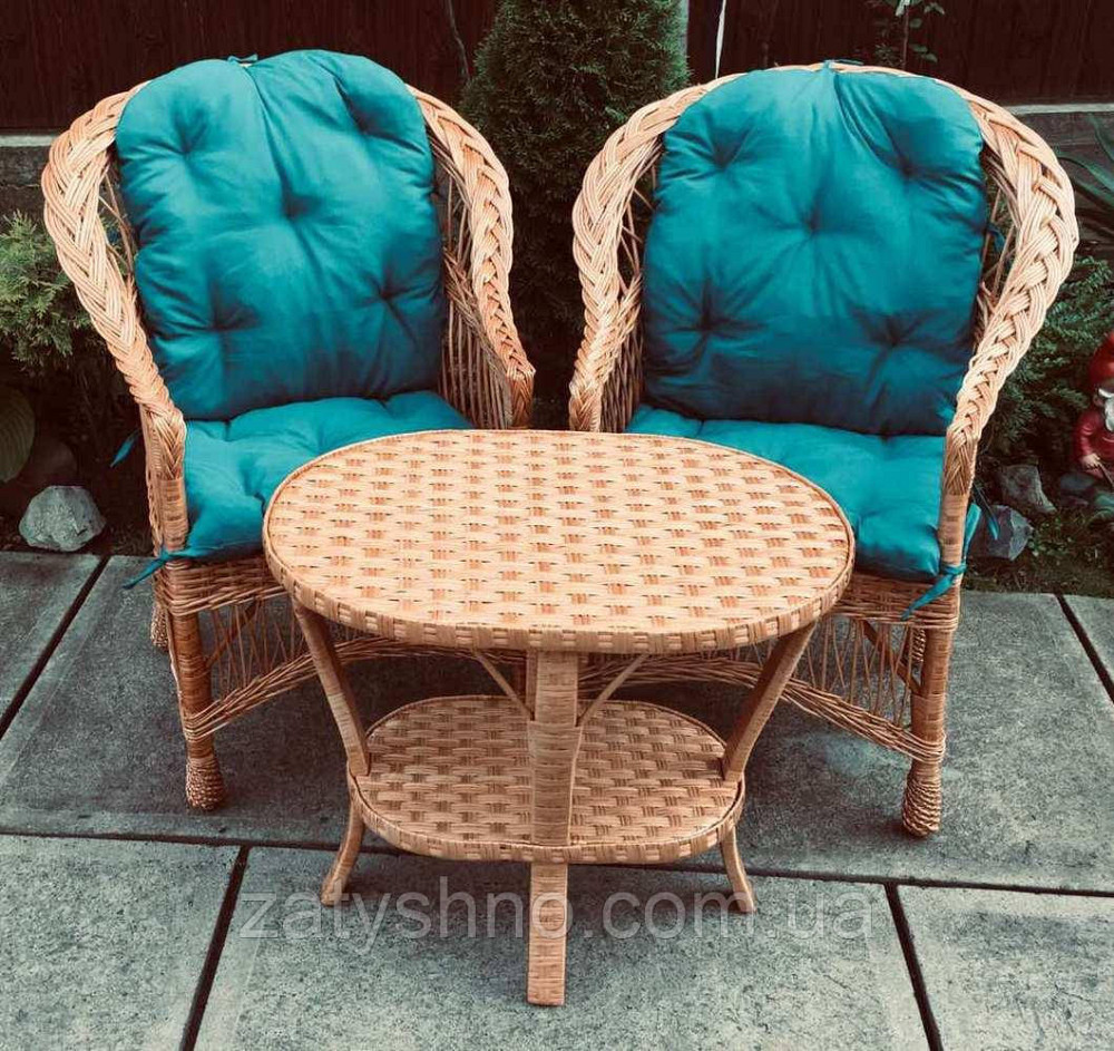 Плетені меблі з накидками |  Комплект плетених меблів з журнальним столом | меблі з лози на пода Київ - фото 5