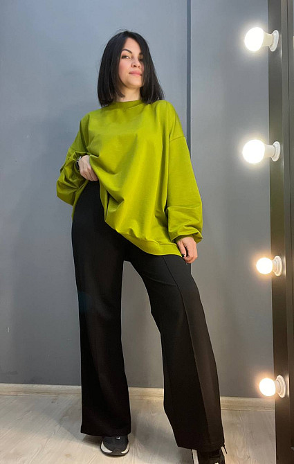 Костюм жіночий MY CITY 3044-8286 світшот широкий оверсайз та брюки палаццо зі стрілкою, зелений, L Київ - фото 7