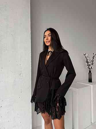 Женское стильное романтичное платье-пиджак с кружевом креп костюмка Одесса