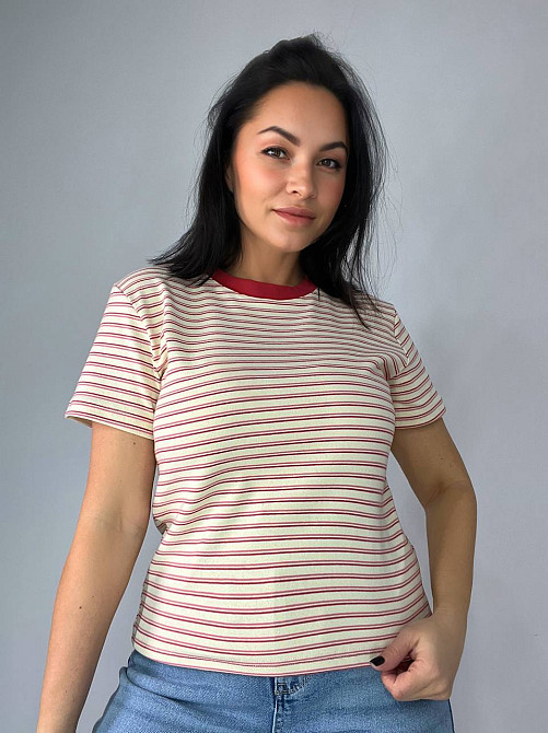 Футболка жіноча A-N 25189 в смужку базова модель середня довжина one size, бордовий, one size Київ - фото 15