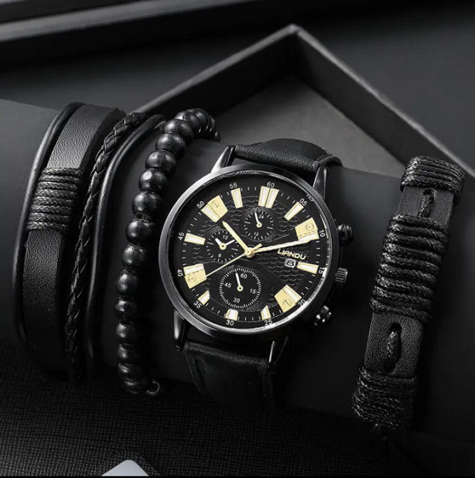 Подарочный набор для мужчин: наручные часы с 3 ориг. браслетами- диам 4см, длин 24см, шир рем 2см, без коробки Киев - изображение 1