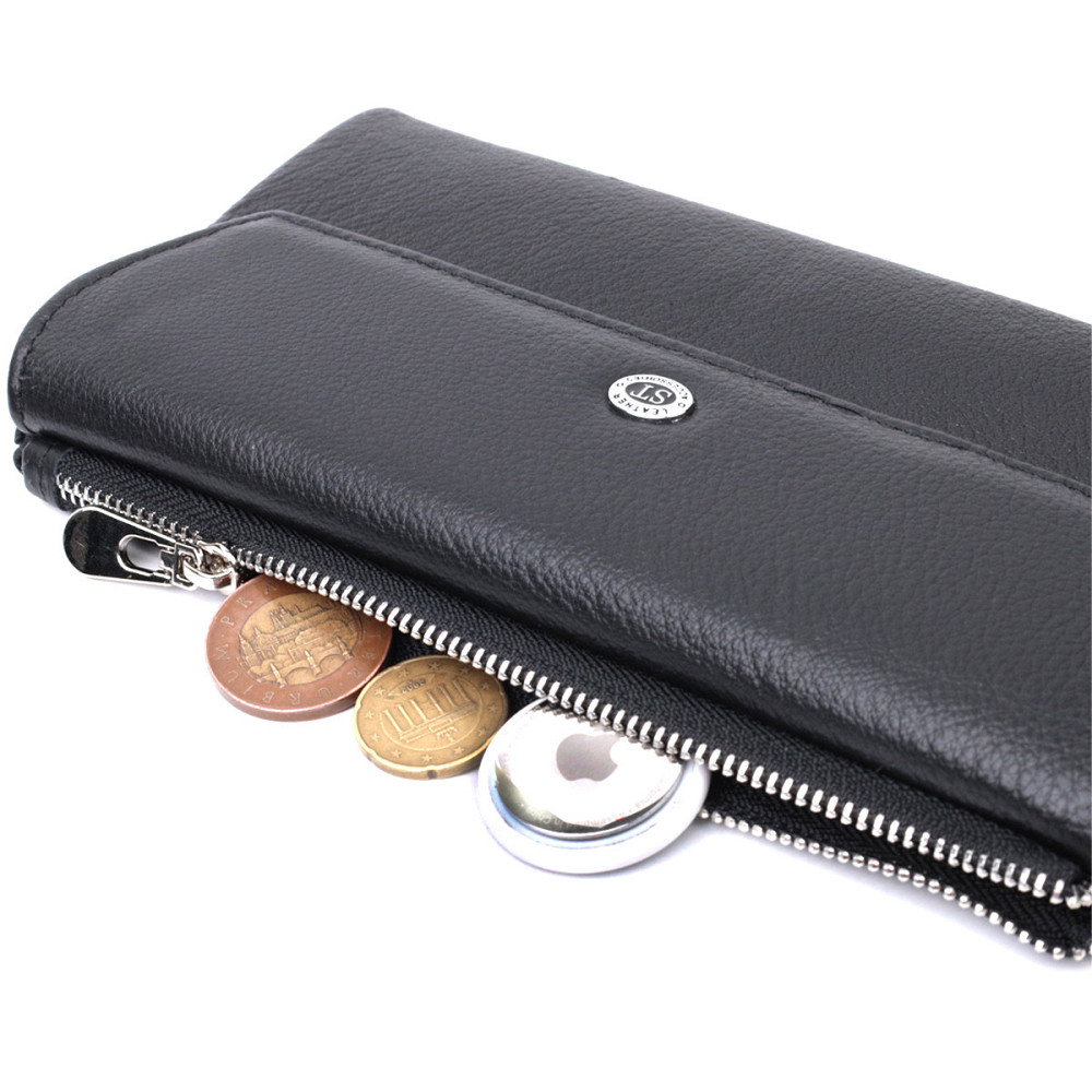 Женское портмоне с блоком для карт из натуральной кожи ST Leather 22698 Черный Киев - изображение 6