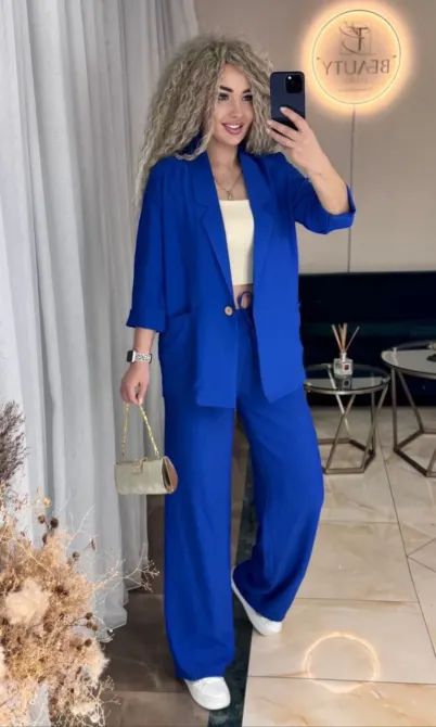 Жіночий літній костюм піджак і брюки палаццо льон жатка Одеса - фото 1