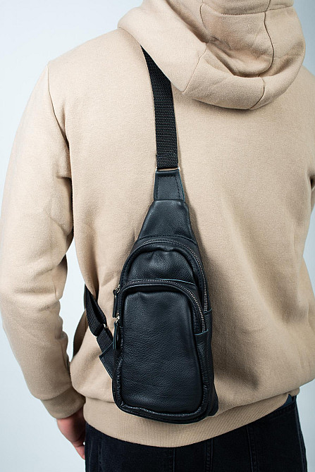 Сумка-слінг шкіряна, чоловіча сумка через плече SL013 (Чорна) Суми - фото 6