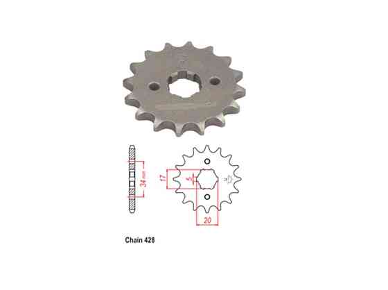 Зірочка (передня) Zongshen, мотоцикл Ліфан 125-200 428-16T (вузький шліц) Мукачево