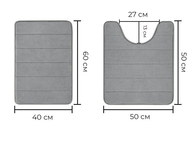 Набір 2 килимки для ванної Aquarius з ефектом пам'яті 40х60 см, U-подібний 50х50 см Сірий у смужку Буча - фото 2