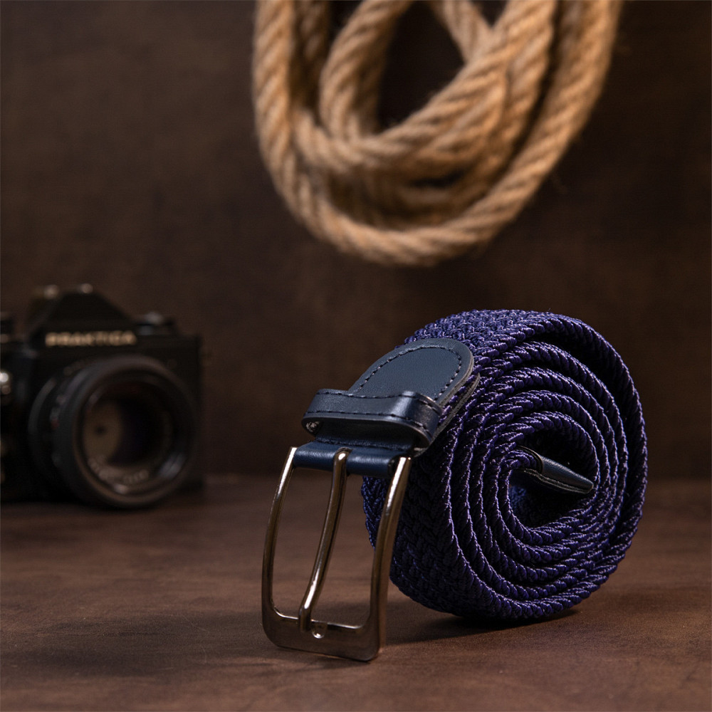 Текстильный мужской ремень классика Vintage 20524 Синий Киев - изображение 2