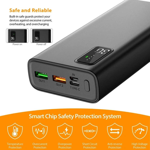Універсальна мобільна батарея Toospon 30000 mAh 22,5 W QC3.0 і USB-C PD20 Чорний Вінниця - фото 3