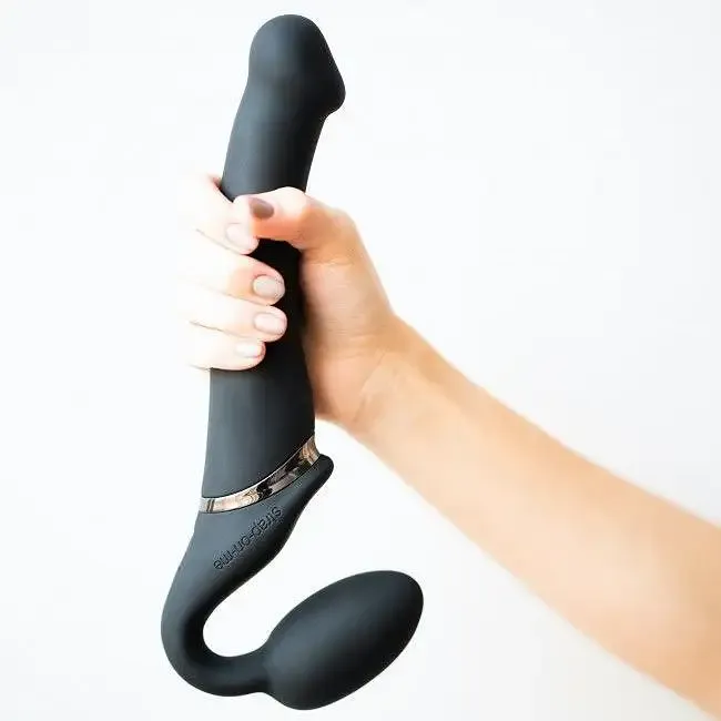 Безремінний страпон з вібрацією Strap-On-Me Vibrating Black M, діаметр 3,3 см, пульт ДК, регульовани Львов - изображение 6