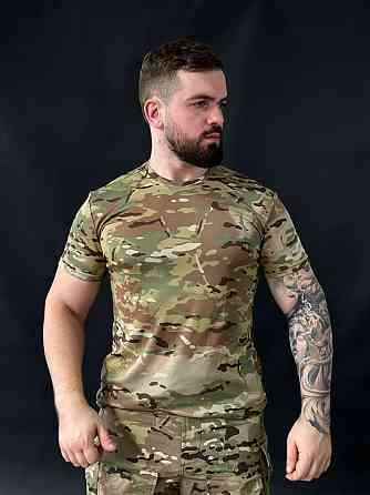 Військова футболка мультикам ЗСУ, літня тактична бойова футболка Coolmax, чоловіча футболка для армії Львів