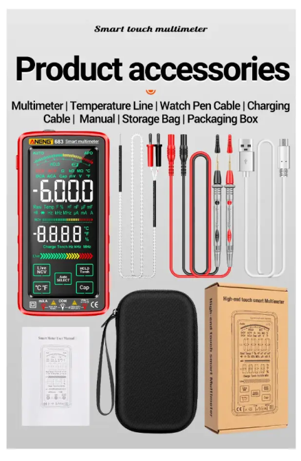 Мультиметр тестер Aneng 683 PRO сенсорный с встроенным аккумулятором AC/DC 10A/1000V с NCV и True RMS (Красный) Винница - изображение 2